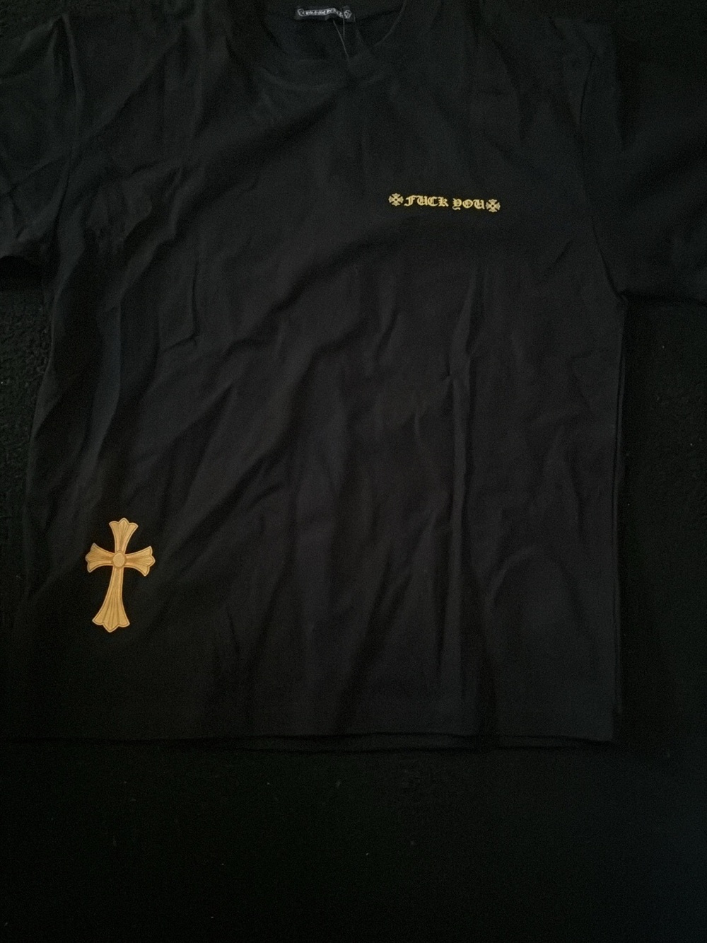 Chrome Black Tee with Gold Cross Detail